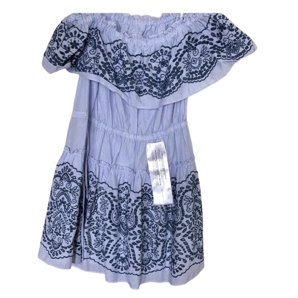 BcbgMaxazria strapless embroidered blue & white dress Sz S